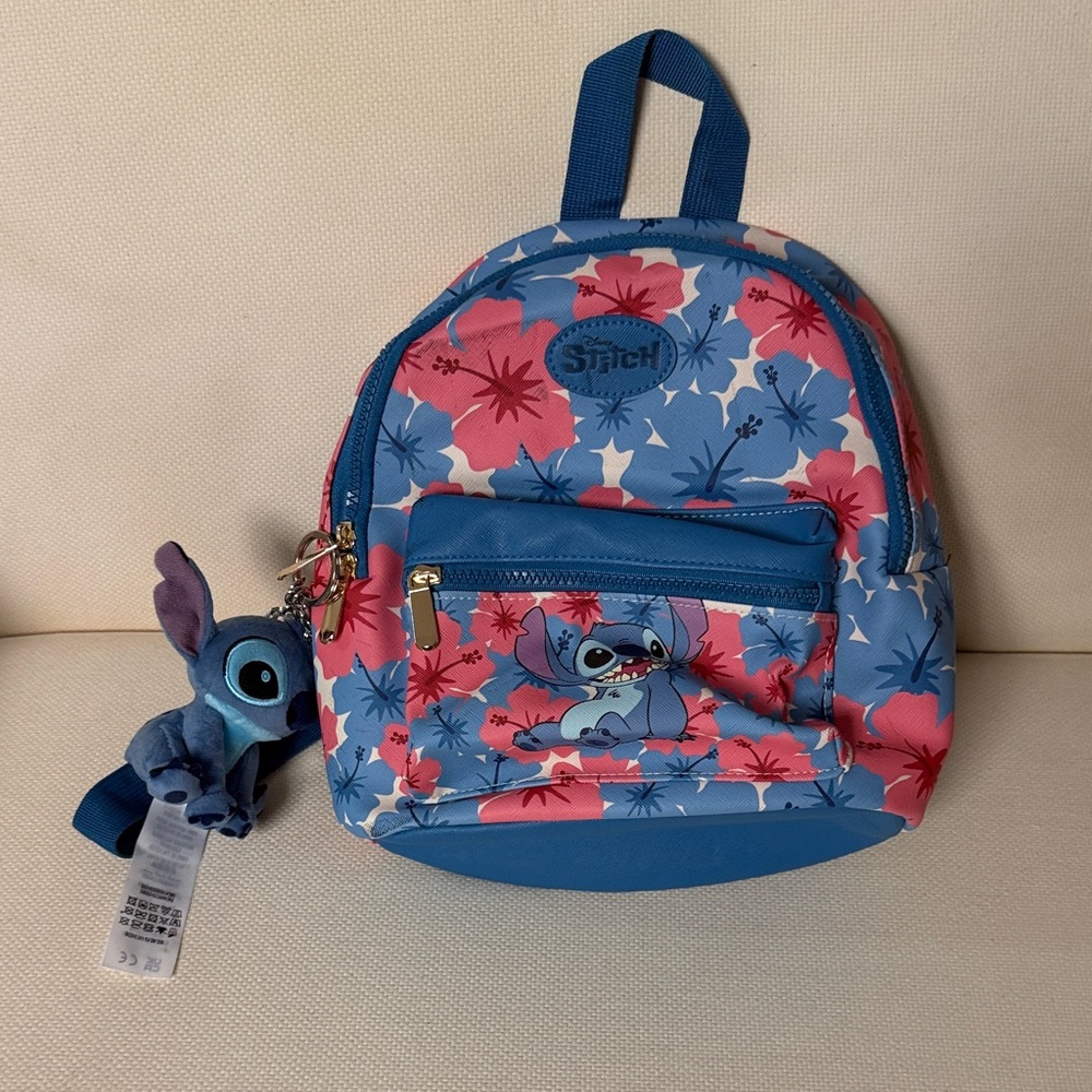 Disney Stitch Floral Kids Backpack - Blue and Pink